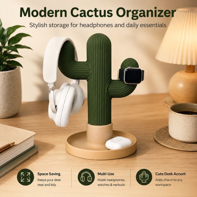 Gaming Accessories Setup - Minimalist Cactus Headset Stand Multi Use